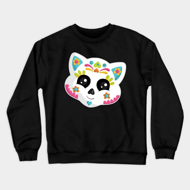 Cute Sugar Skull Cat Crewneck Sweatshirt by CraftyCatz